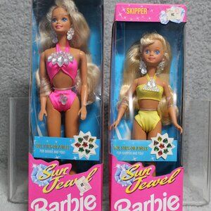 Sun Jewel Barbie #10953 & Skipper #10955 Vtg 1993 Blonde Blue Eyes Lot of 2 NIB